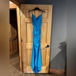 B. Darlin Prom Dress Sky Blue Backless Floor Length